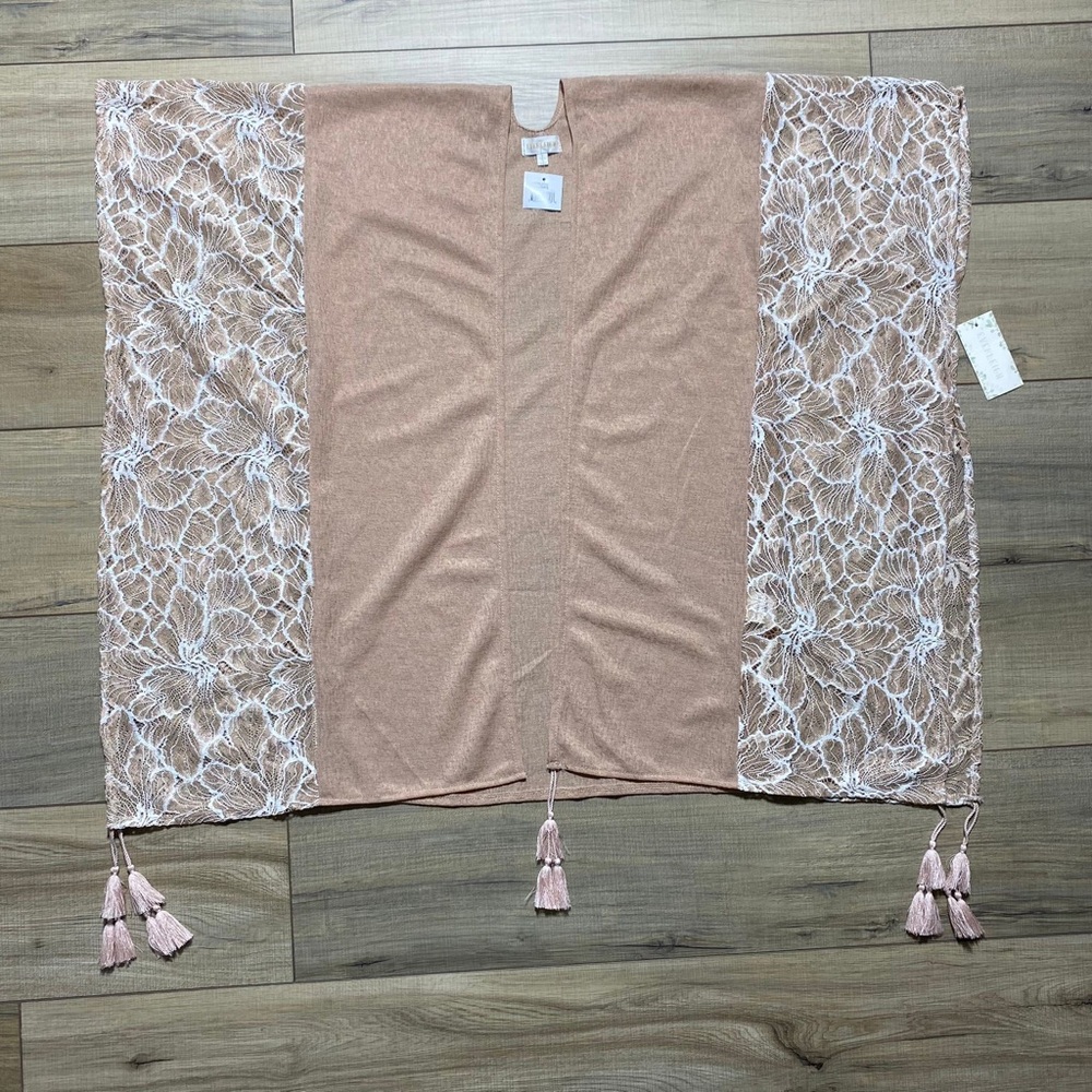 Everleigh Womens Lace Panel Open Front Kimono Coverup‎ With Tassels Size M